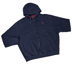 U.S. Polo Assn. Men's 3XL Navy Blue Full-Zip Fleece Hoodie Red Logo XXXL EUC